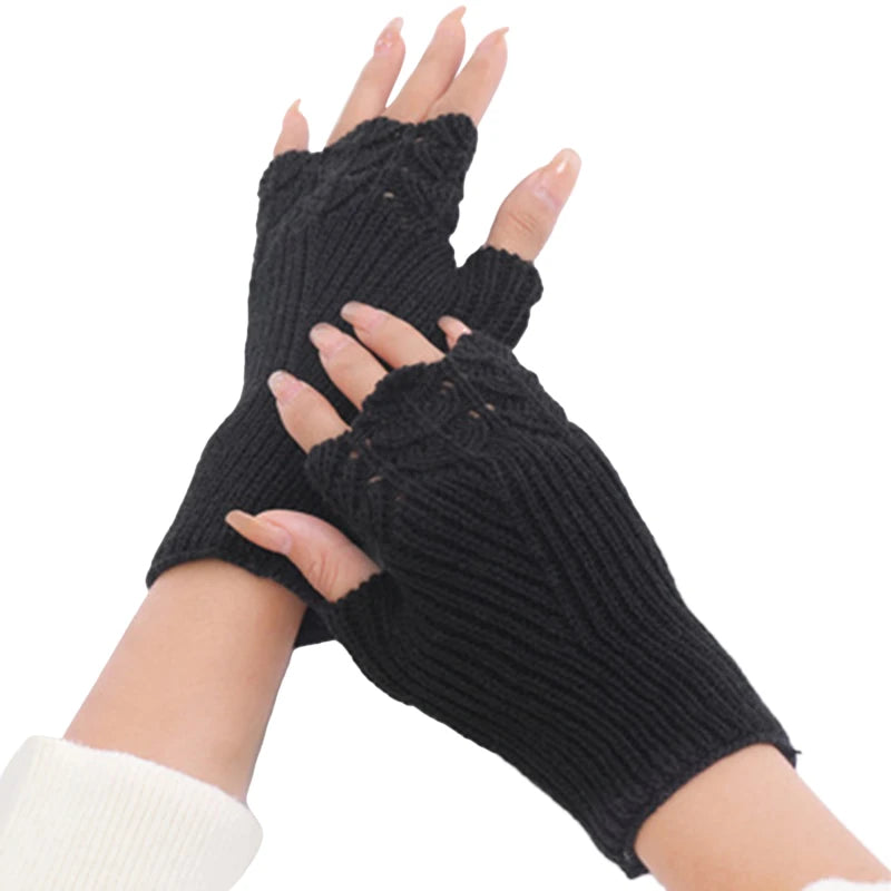 Winter Handschuhe Damen Strick fingerlose Handwärmer Fäustlinge Halbfinger