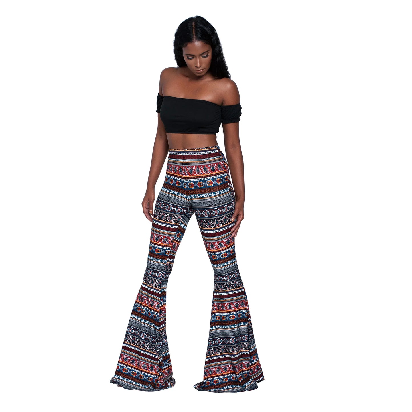 Damen Yoga Hose Bootcut Hüftjeans Schlaghose Flared Leggins Flower Power Retro