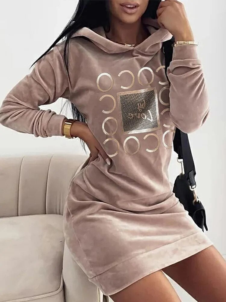 Damen Kapuzenpullover Minikleid Hoodie Kleid Sweatshirt Longtops Tunika Jumper