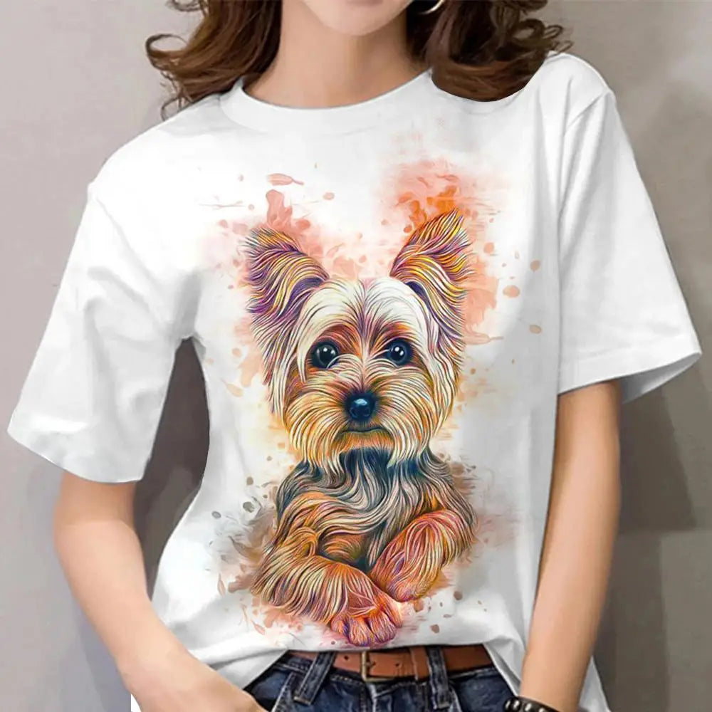 Damen Sommer Top 3D Katzen T-Shirt Rundhals Streetwear lockeres Damentop Bluse