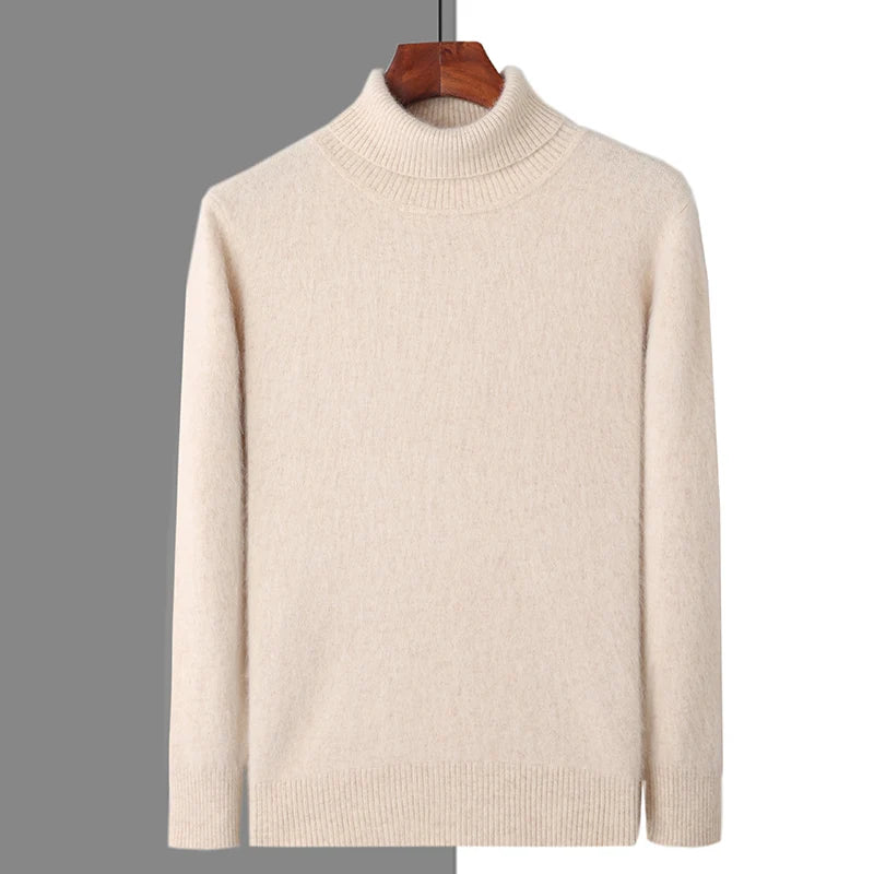 Herbst und Winter Männer Lose Rollkragen 100% Nerz Kaschmir Pullover männer Casual Thermische Pullover Einfarbig Stricken Plus-Größe top