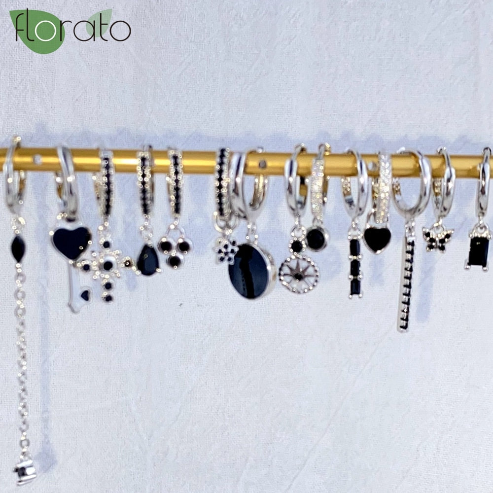 1 Paar Creolen aus 925 sterling Silber Schwarz Ohrringe Zirkonia Ohrstecker