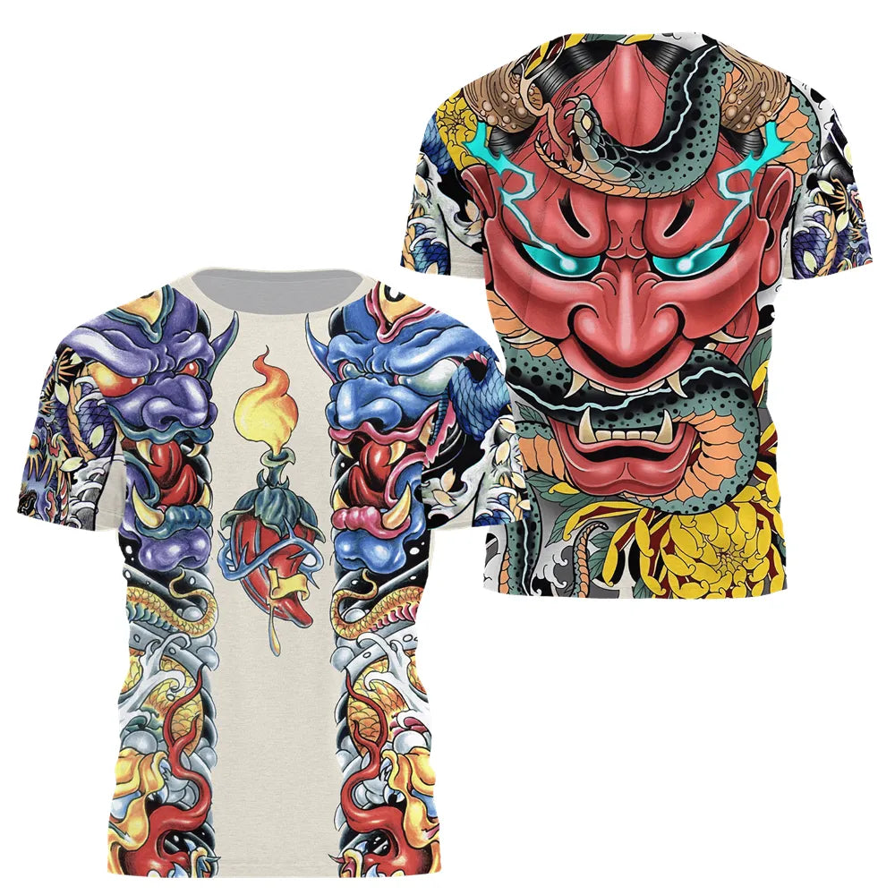 Herren Samurai Oversized 3D T-Shirt Rundhals Unisex Sommer Streetwear