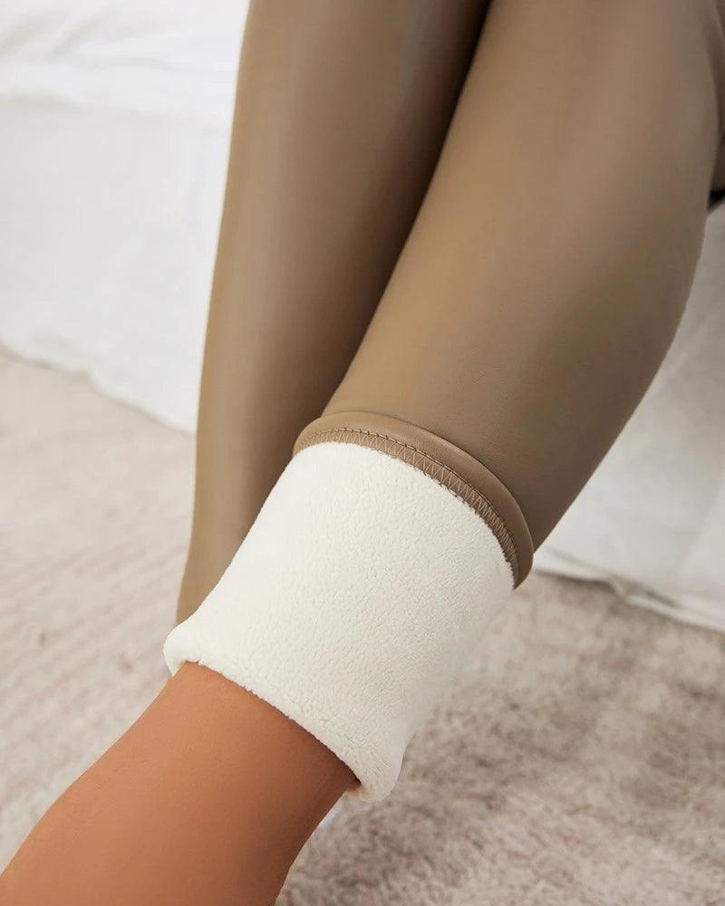 Damen Fashion Winter Warm Leggings Push Up Leggins Hose PU Lederhose Sexy