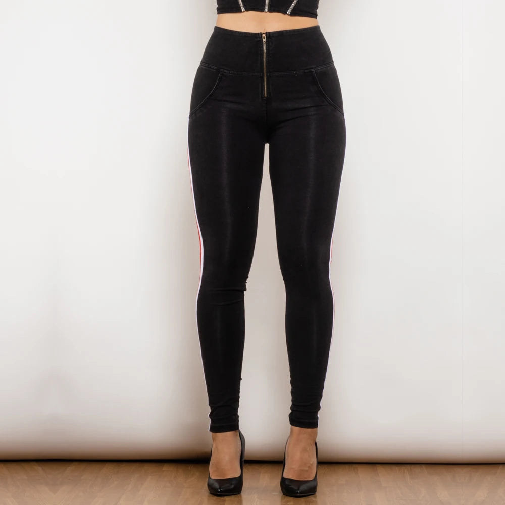 Leggins Donna Vita Alta Pantaloni Jeans Sportivi Fitness Palestra Effetto Denim