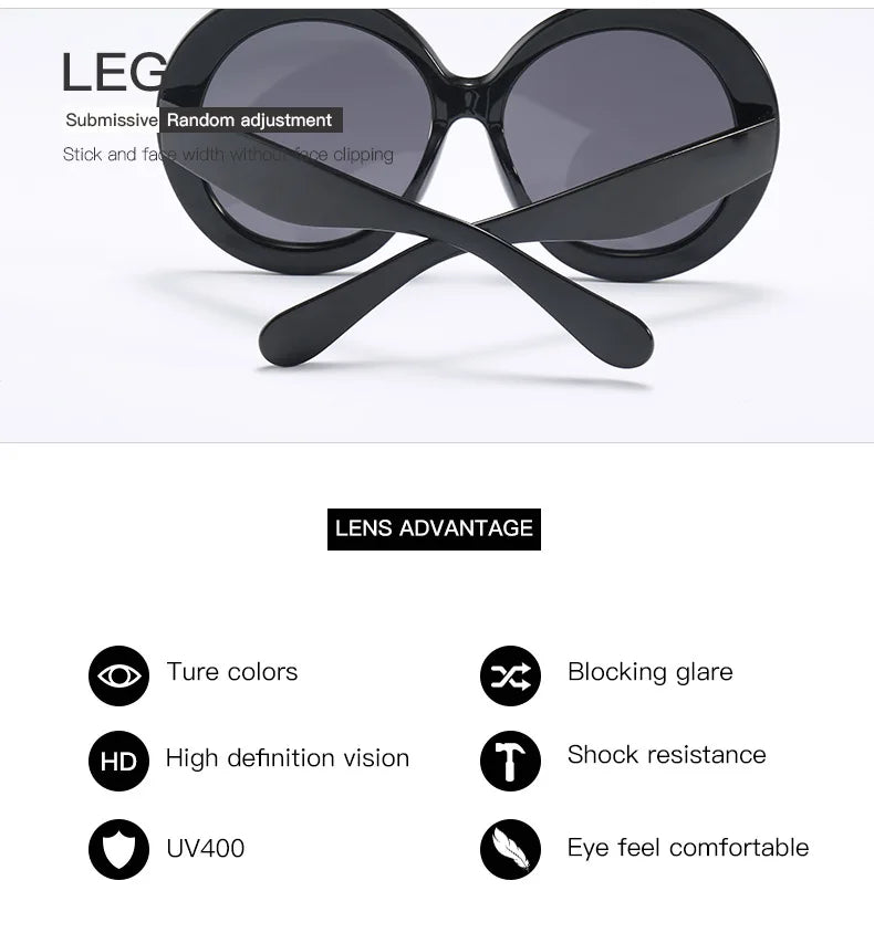 JNPCXI Übergroße Runde Sonnenbrille Frauen Männer Luxus Marke Großen Rahmen Sonnenbrille Brille Große Shades Unisex Reiten Brillen