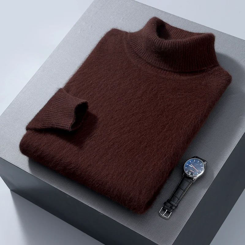 Herbst und Winter Männer Lose Rollkragen 100% Nerz Kaschmir Pullover männer Casual Thermische Pullover Einfarbig Stricken Plus-Größe top