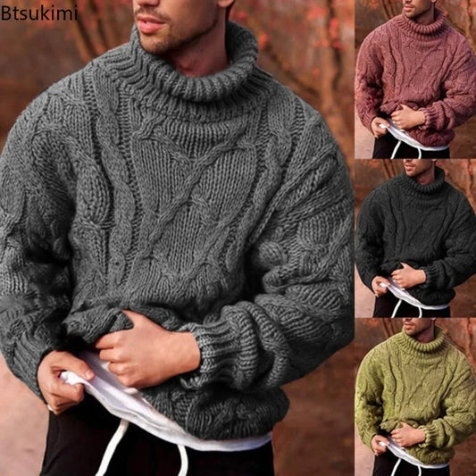 Herren Rollkragen Pullover Sweatshirt Pulli Sweater Langarm Shirt mit Zopfmuster