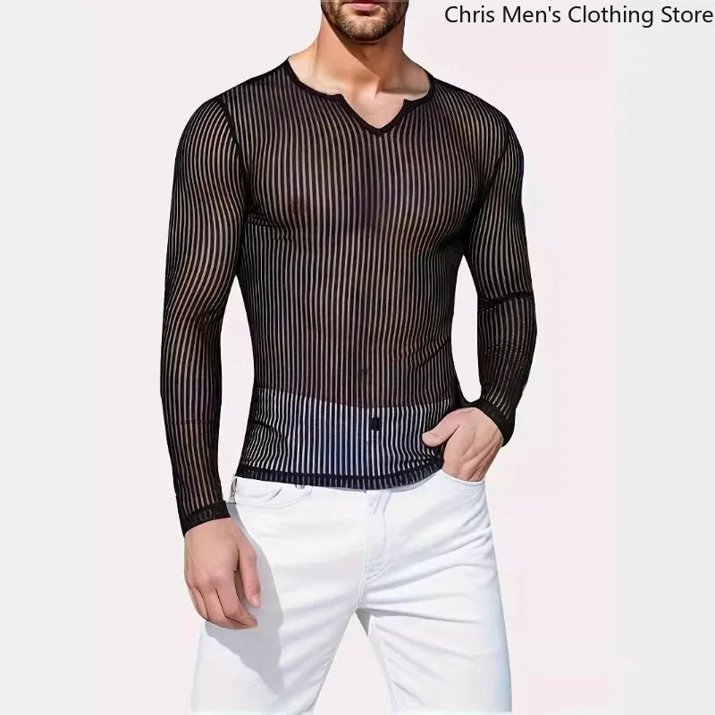 Fetisch Fashion Männer Oberteil Sexy Shirt Herren Body Hemd Transparent Clubwear