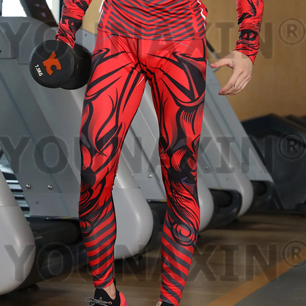 Pantaloni a Compressione da Uomo Leggings Calcio Corsa Palestra Leggins Calza