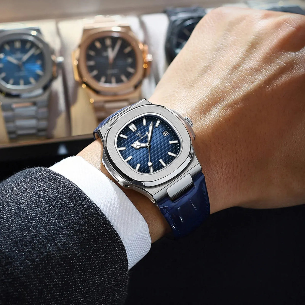 Herren Armbanduhr Silber Schwarz Edelstahl Quarzuhr Luxus Chronograph Business