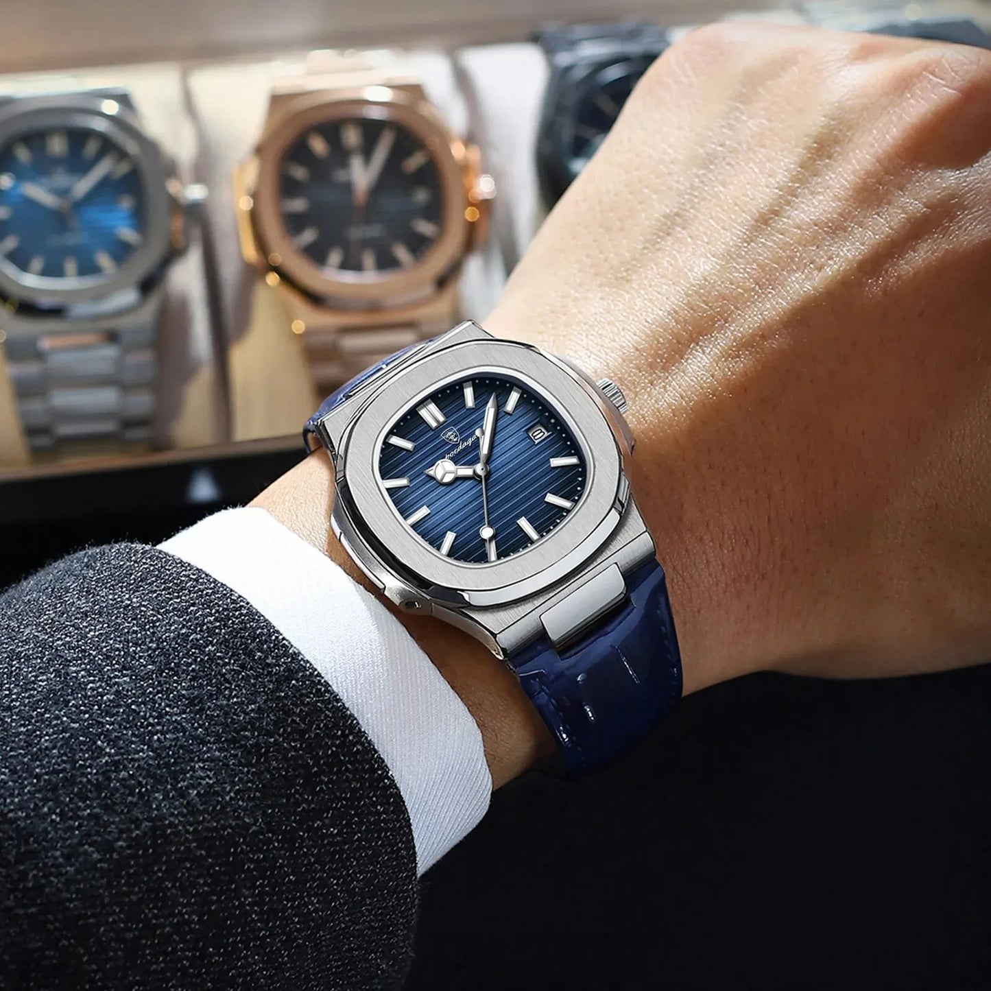 Herren Armbanduhr Silber Schwarz Edelstahl Quarzuhr Luxus Chronograph Business