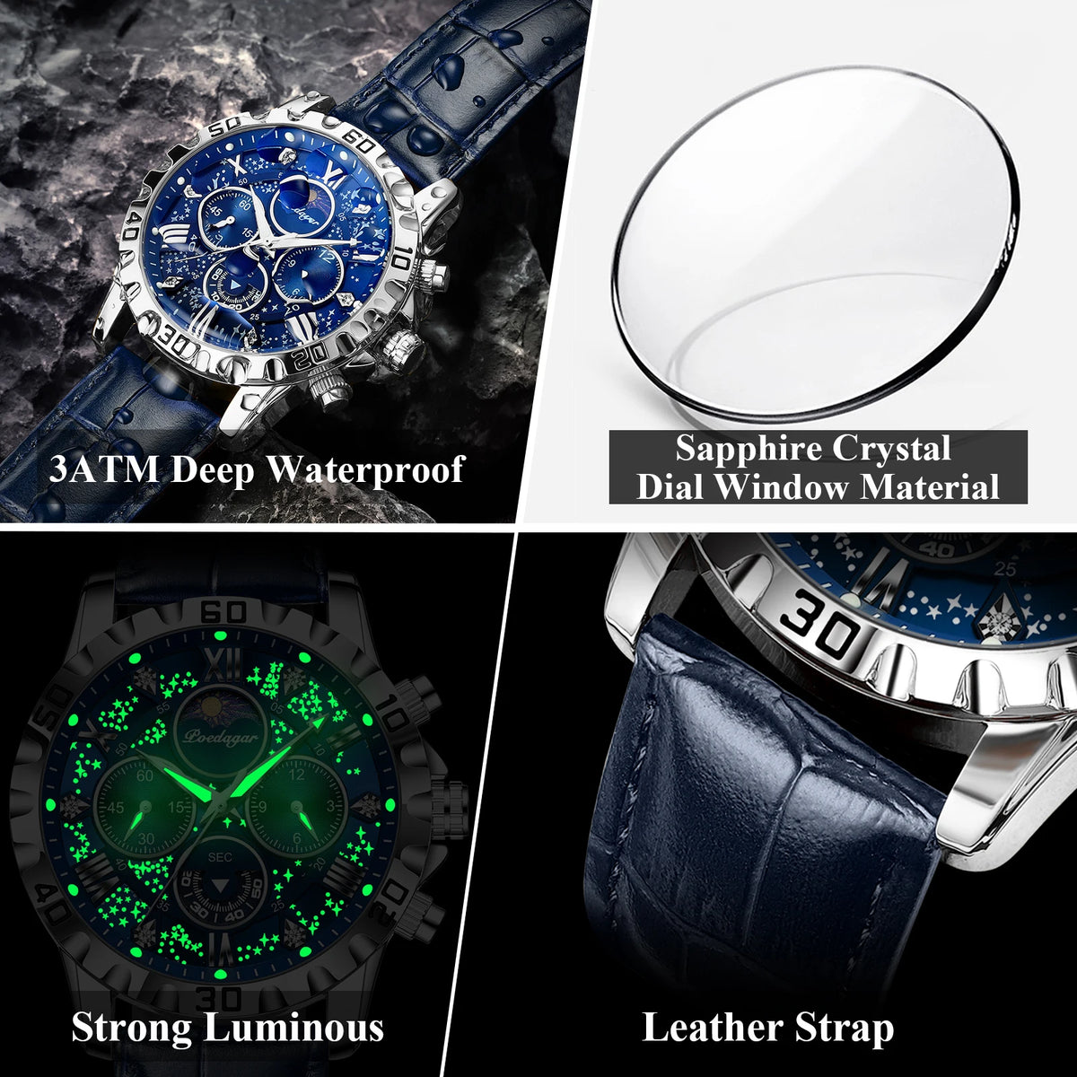 Herren Armbanduhr Digital Uhr Silber Edelstahl LED Quarzuhr Luxus Chronograph