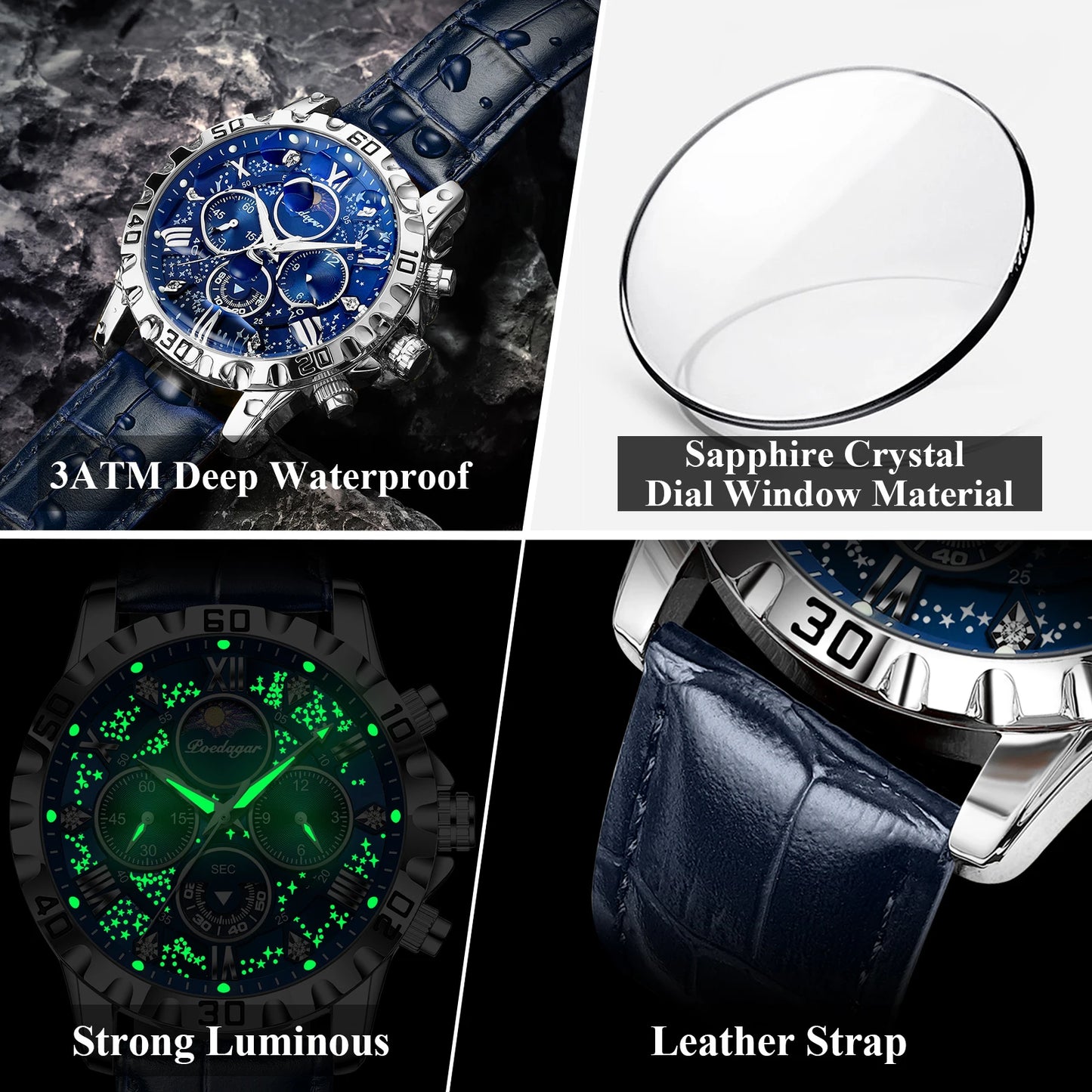 Herren Armbanduhr Digital Uhr Silber Edelstahl LED Quarzuhr Luxus Chronograph