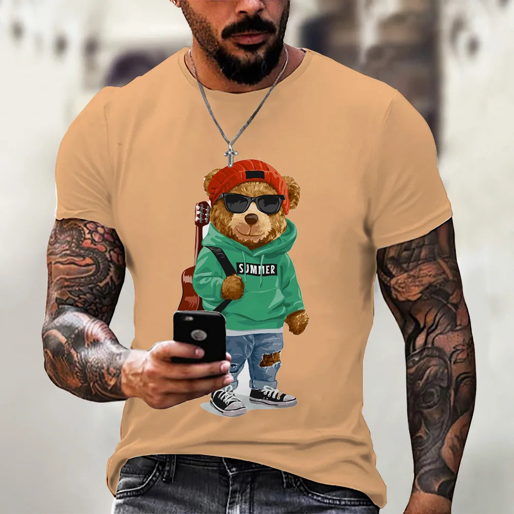 Herren Fashion Vintage Teddy Bear 3D T-Shirt Rundhals Unisex Sommer Streetwear