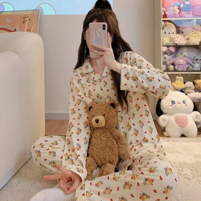 Pyjama für Damen Nachtwäsche Nachthemd Schlafanzug Zweiteiliger Hausanzug