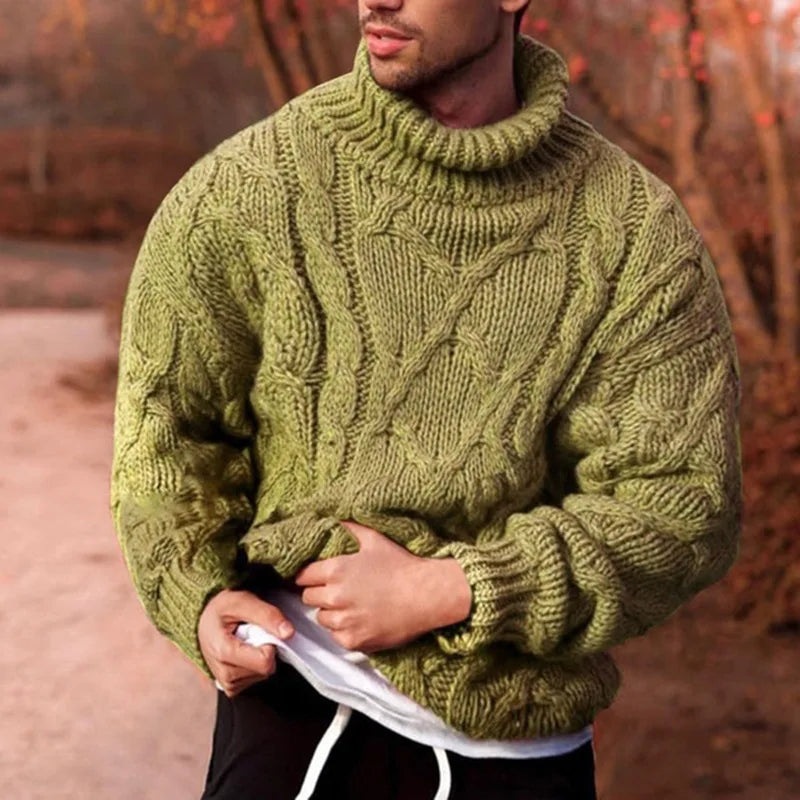 Herren Rollkragen Pullover Sweatshirt Pulli Sweater Langarm Shirt mit Zopfmuster