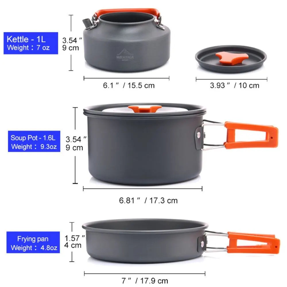 Camping Kochgeschirr Set Kochtopf Outdoor Töpfe Pfanne BBQ Picknick Ausrüstung