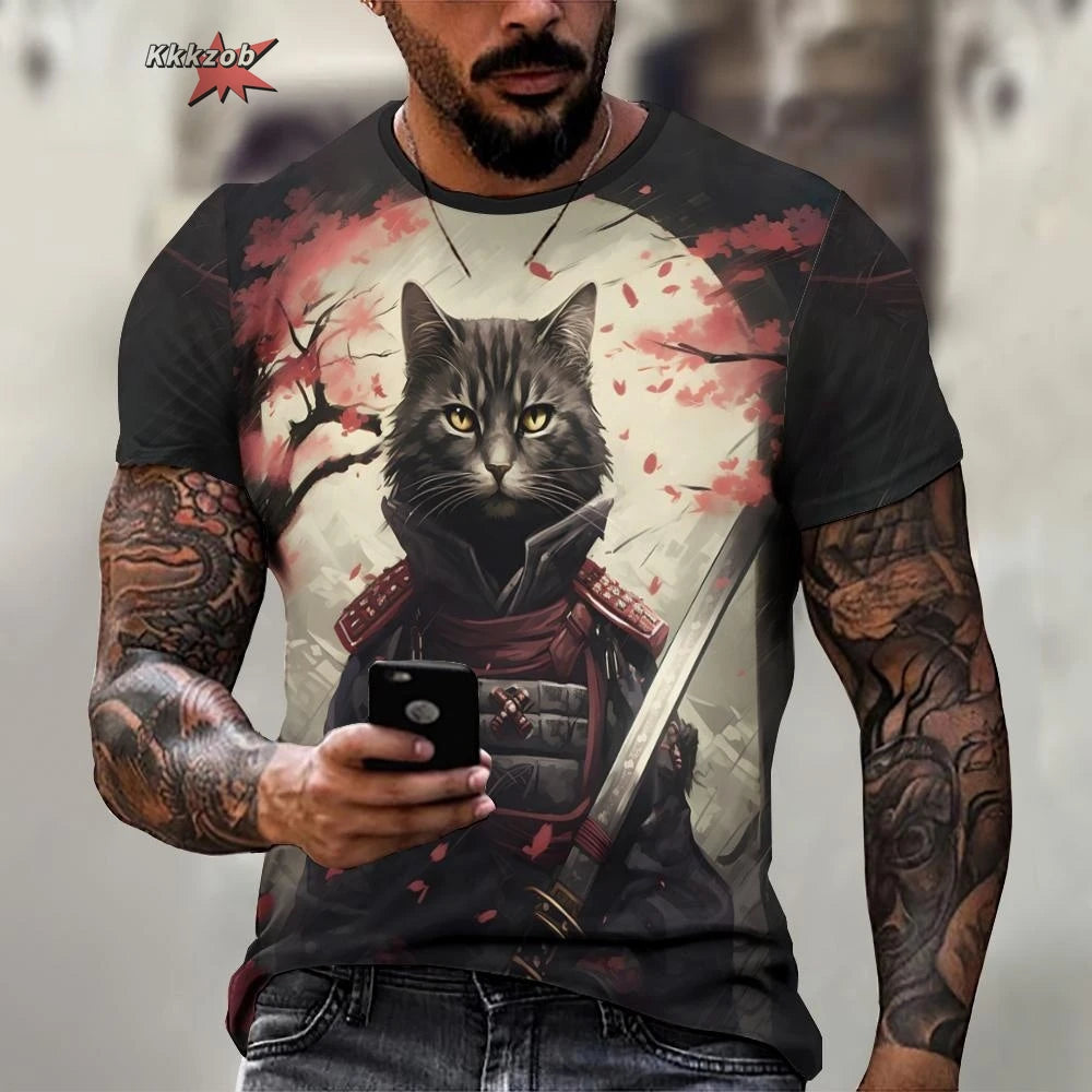 Tier Krieger Katze Druck Kurzarm Muster männer T-shirt 3D T-shirt Harajuku Tops Spaß O Neck Pullover Sommer männer Casual clo