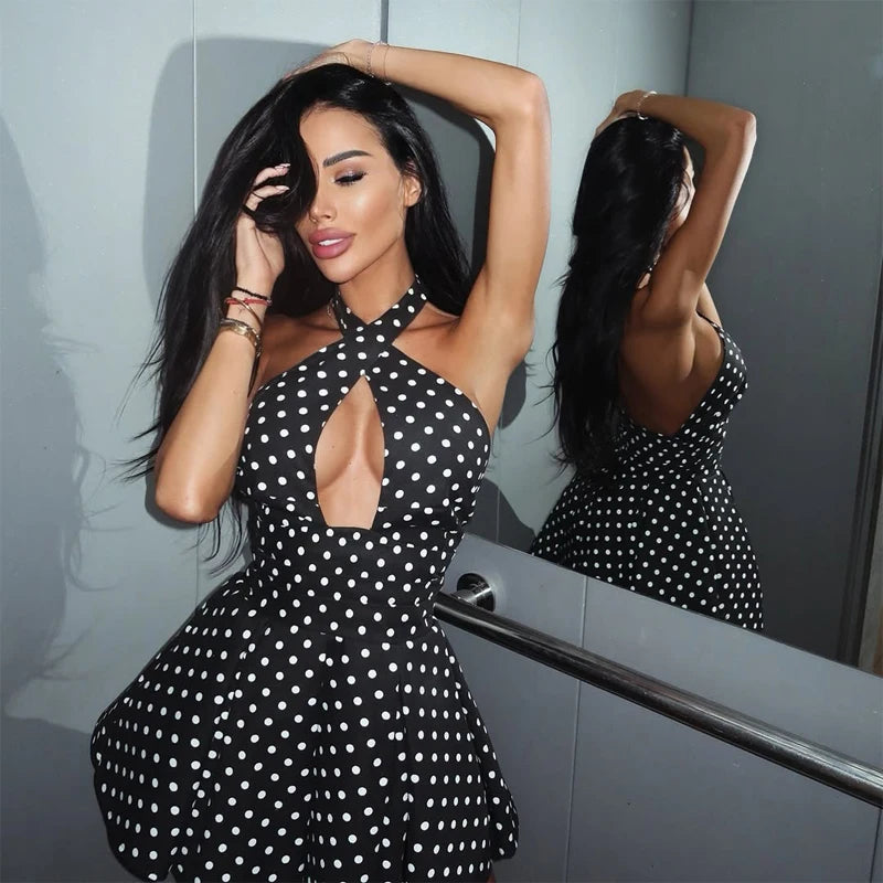 Damen Sommer Kleid A-Linie Midikleid Cocktail Freizeit Polka Dot Partydkleid