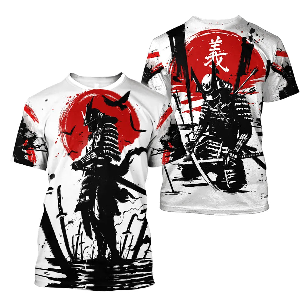 Herren Samurai Oversized 3D T-Shirt Rundhals Unisex Sommer Streetwear