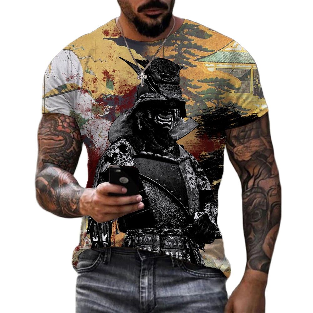 Herren Japan Samurai 3D T-Shirt Rundhals Unisex Sommer Streetwear