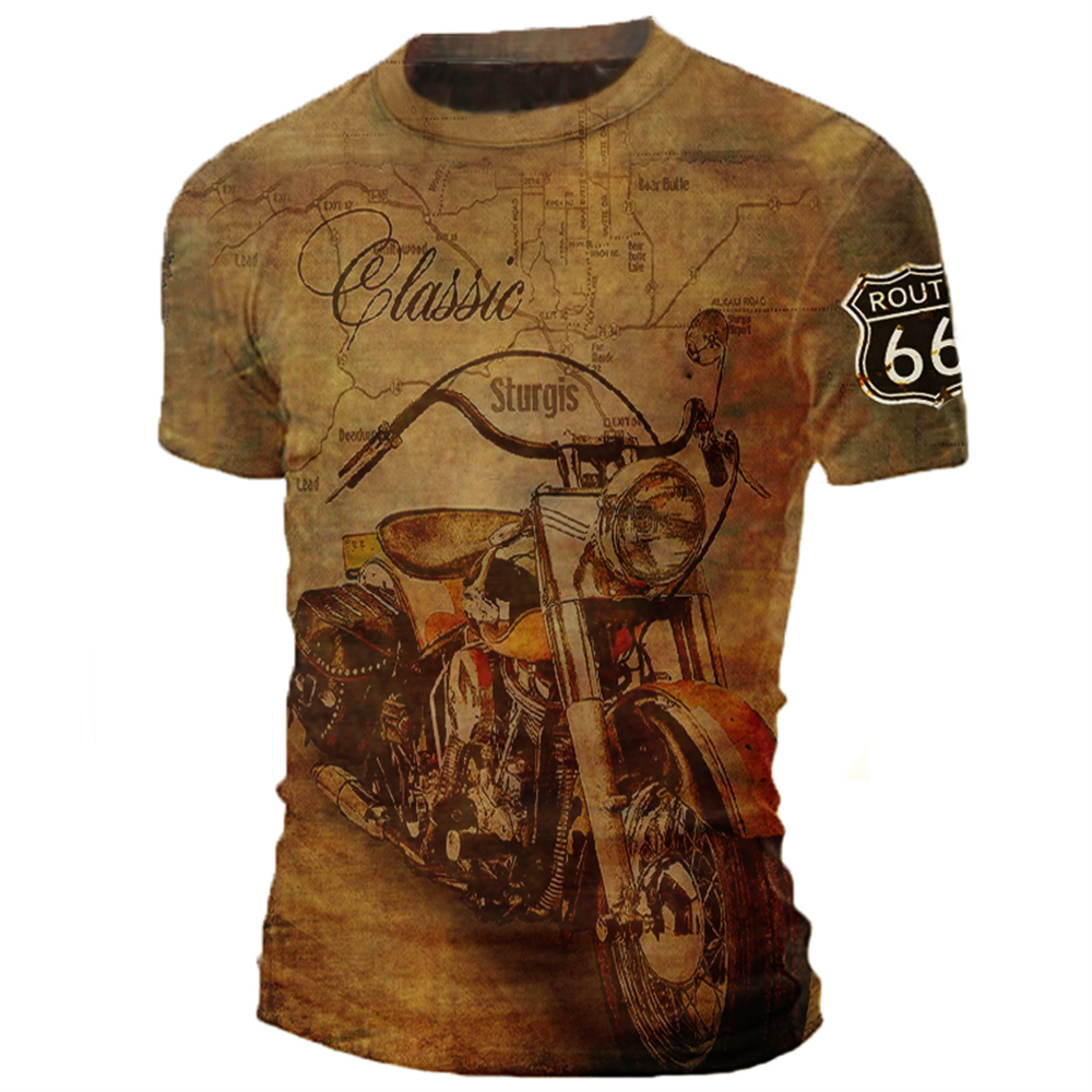 Herren Fashion Vintage Biker 3D T-Shirt Rundhals Unisex Sommer Streetwear