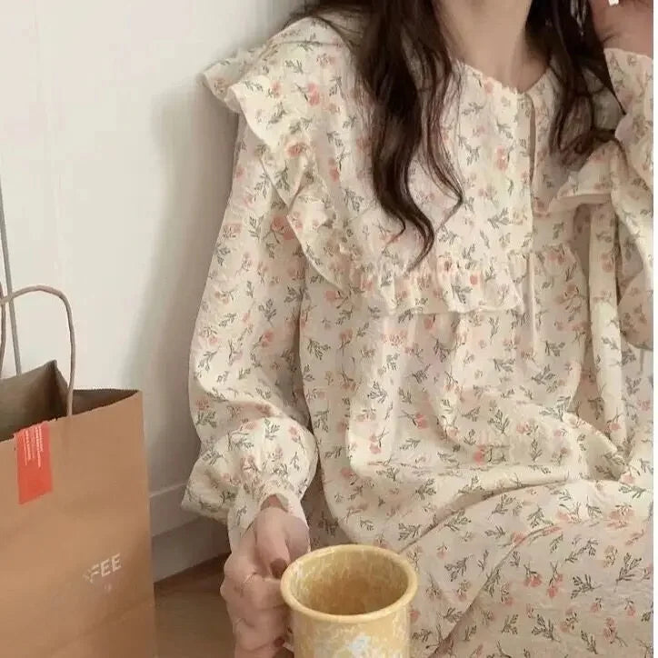 Women's Long Sleeve Sleepwear Bear Polka Dot Home Clothes Autumn Winter New Style Comfortable Nightgown Pants Set
