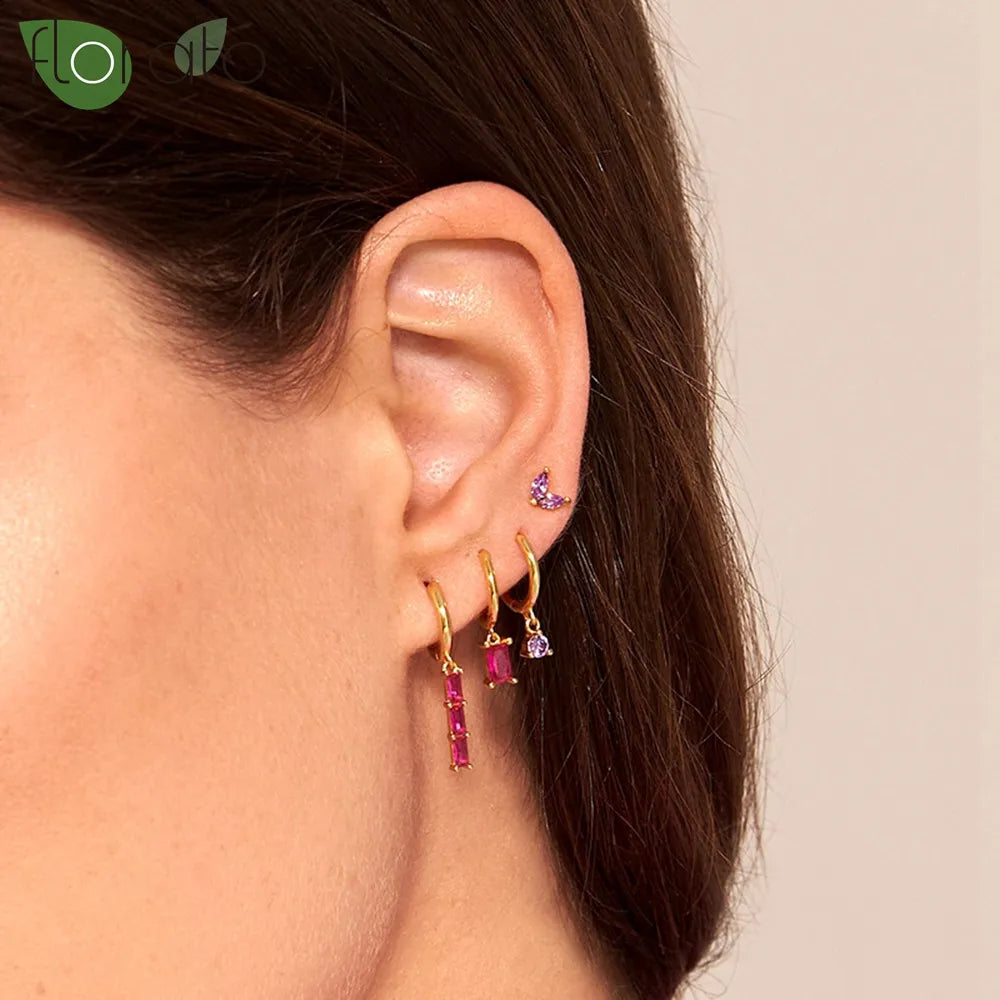 1 Paar Creolen aus 925 sterling Silber Gold Ohrringe Zirkonia Ohrstecker