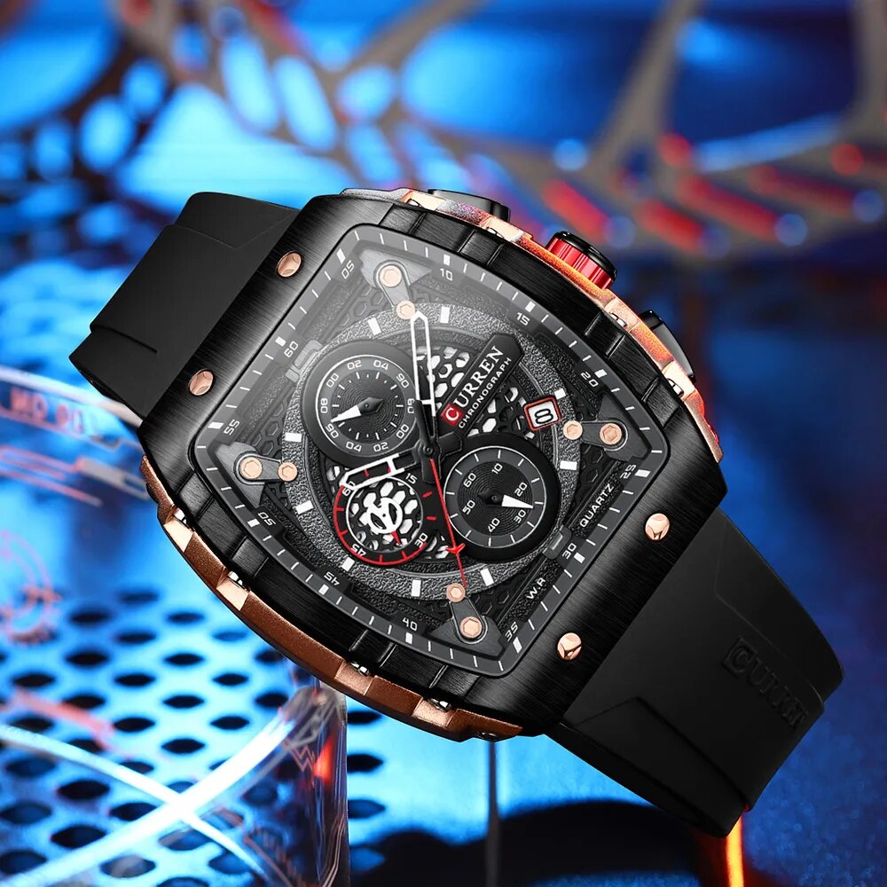 Herren Armbanduhr Silber Schwarz Edelstahl Quarzuhr Luxus Chronograph Business