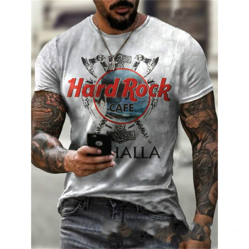 Herren Fashion Hard Rock Cafe 3D T-Shirt Rundhals Unisex Sommer Streetwear