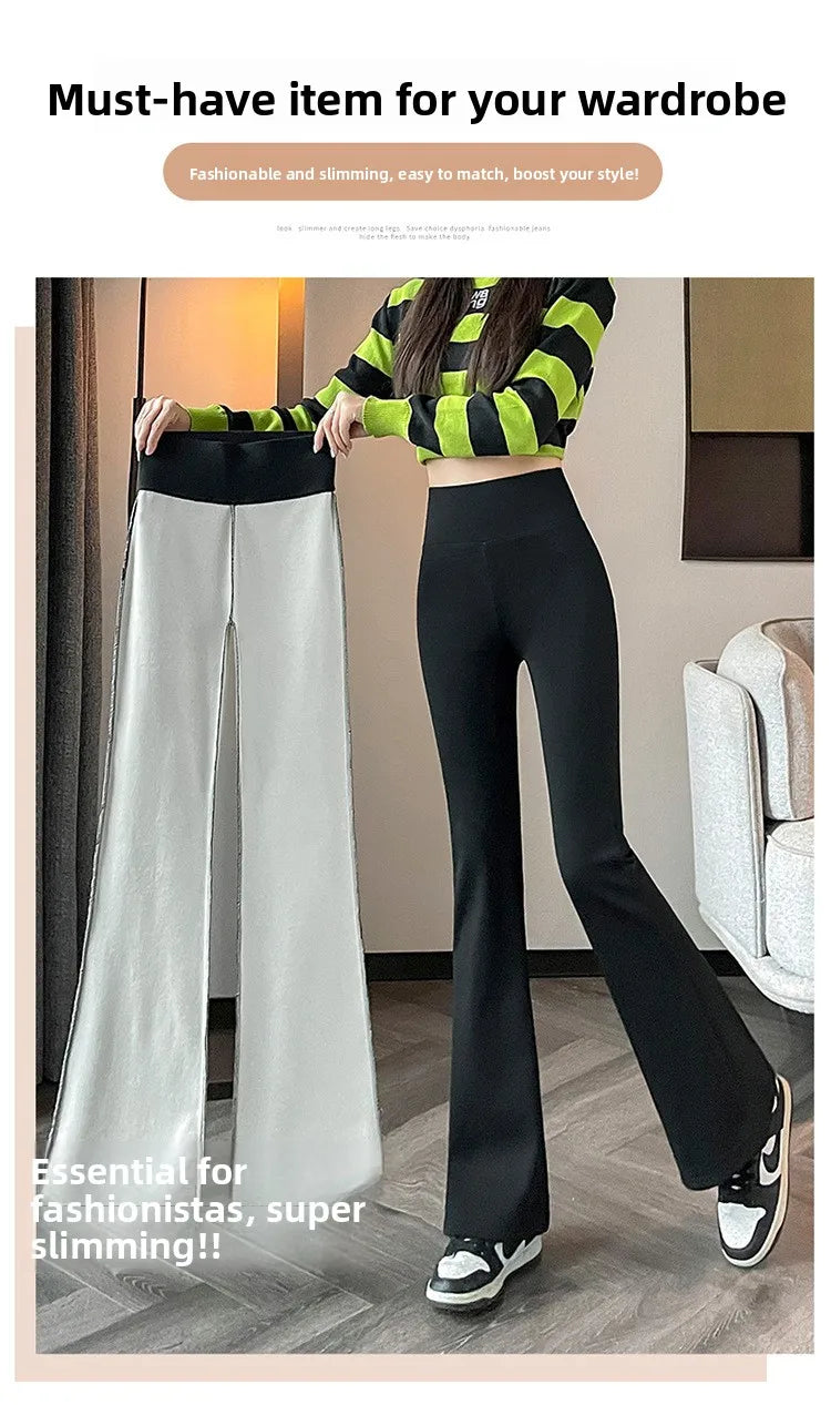 Hohe Taille, mit Fleece gefüttert, Bootcut-Yogahose, Damen-Oberbekleidung, Frühling, Herbst, Winter, schlankmachend, schwarz, Bauchkontrolle, lässig, Hai...