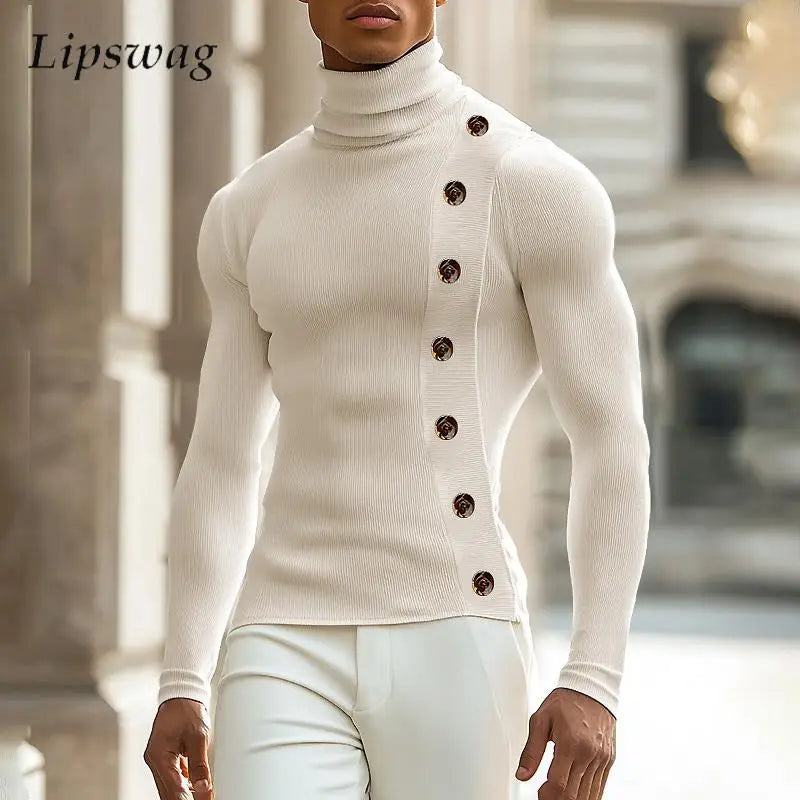 Herren Rollkragen Pullover Sweatshirt Leichter Pulli Sweater Shirt Langarmshirt