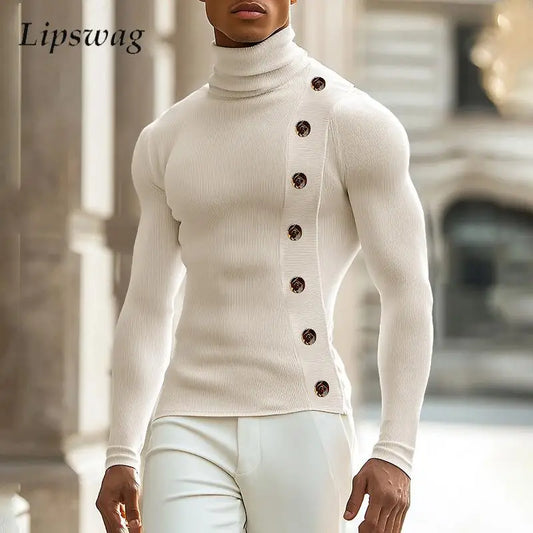 Herren Rollkragen Pullover Sweatshirt Leichter Pulli Sweater Shirt Langarmshirt