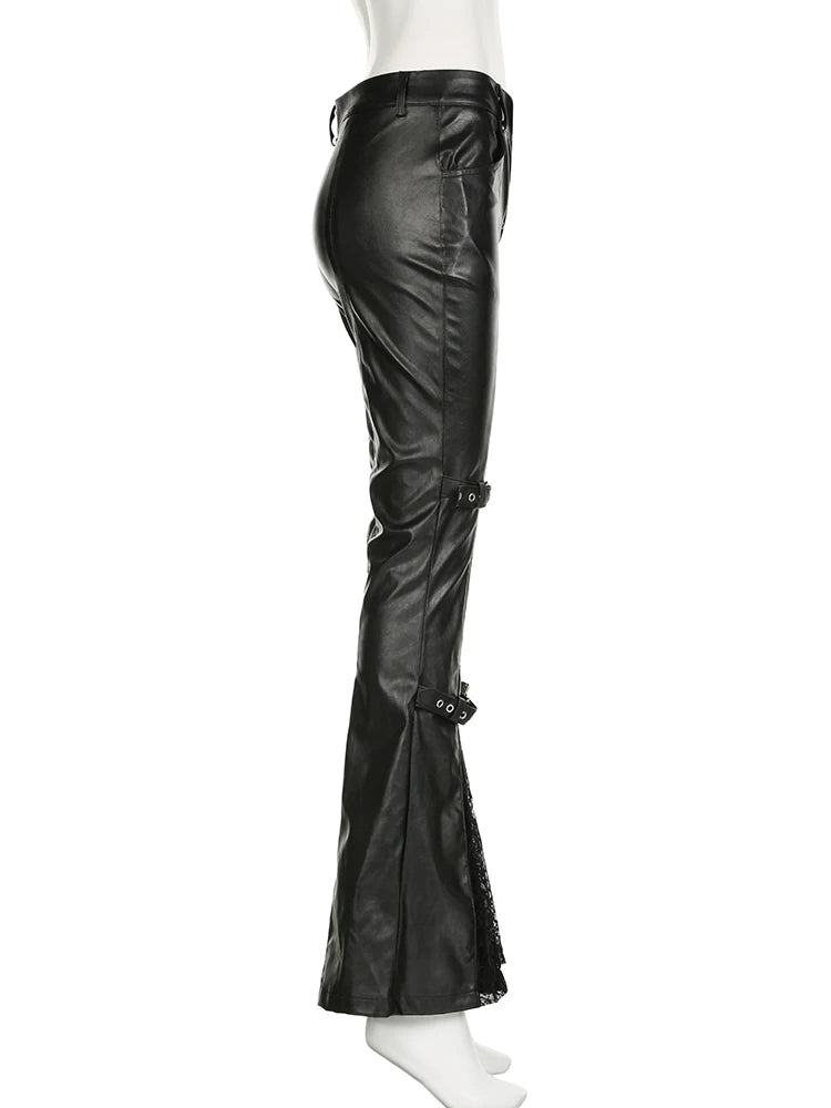 Sexy Damen Leggings Push Up Leggins Gothic Punk Hose PU Lederhose Reißverschluss