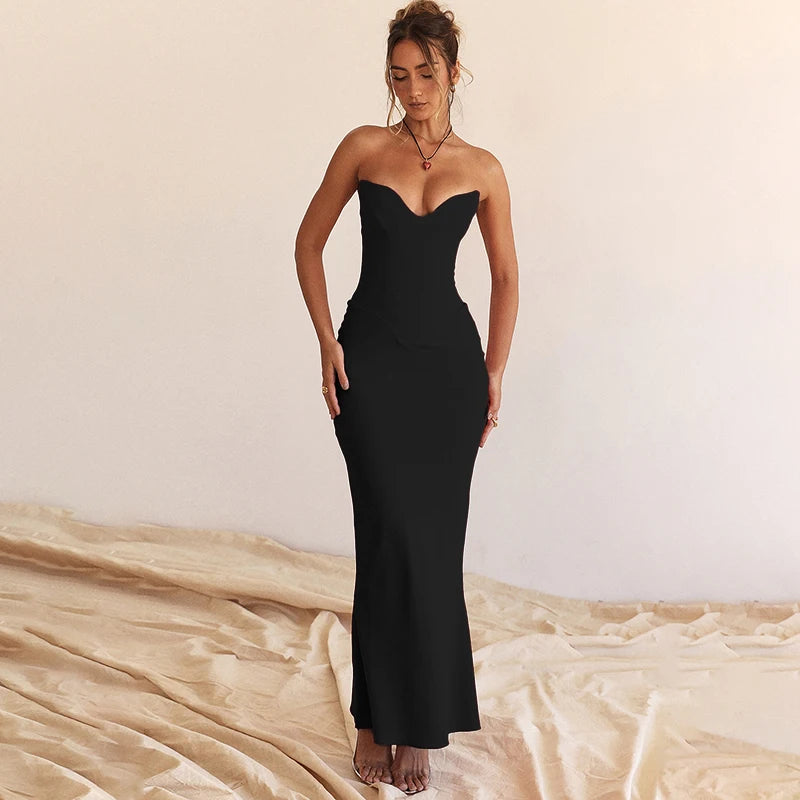 Frauen Kleid rückenfreies Partykleid Langes Trägerkleid Abendkleid Cocktailkleid