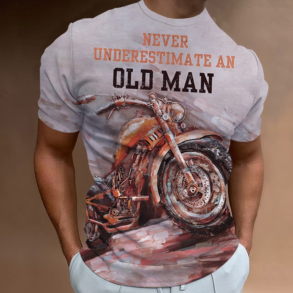 Herren Fashion Vintage Biker 3D T-Shirt Rundhals Unisex Sommer Streetwear