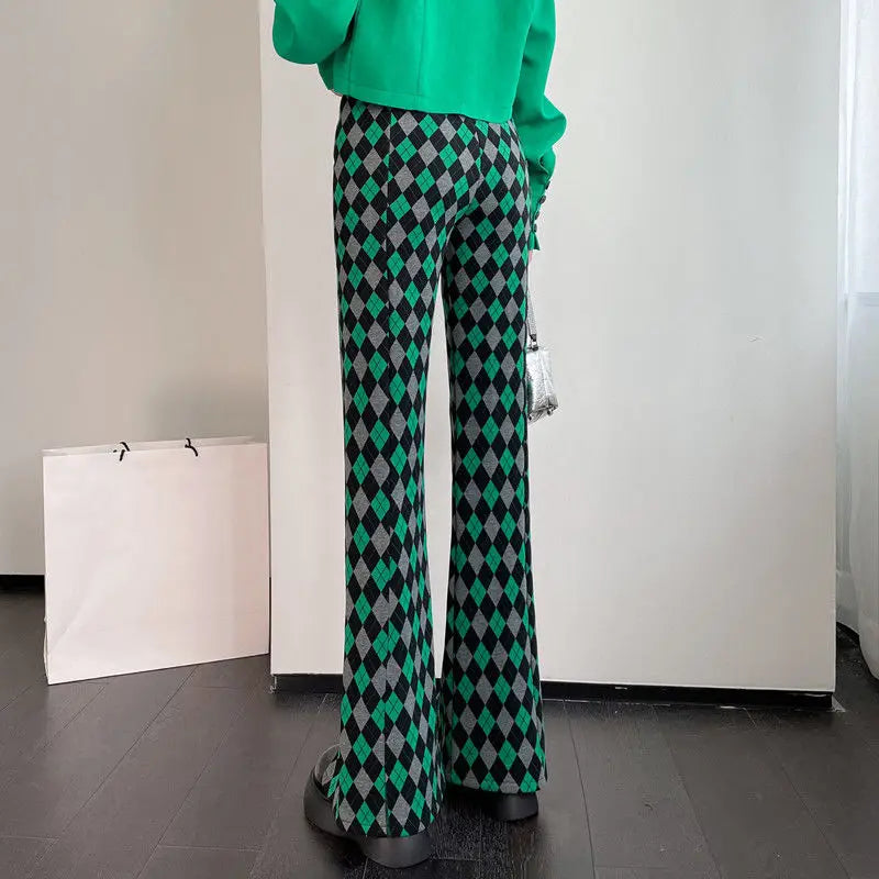 Damen Leggings Kariert Tartan Karo Muster Bootcut Hüftjeans Schlaghose Flared