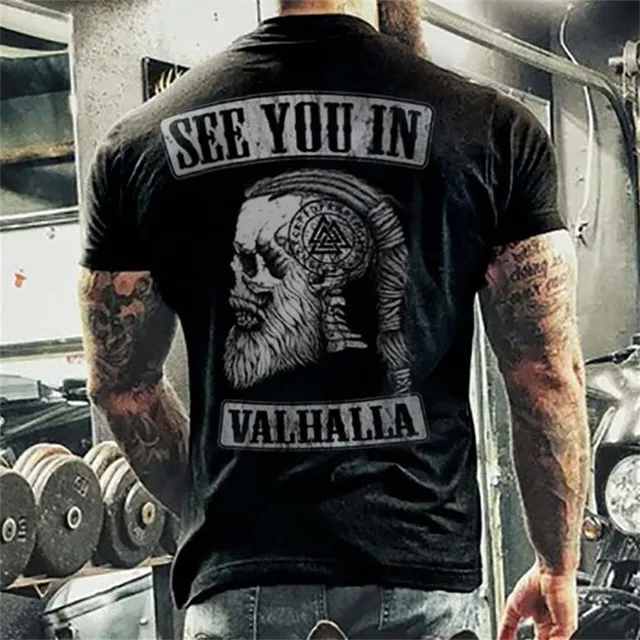Herren Gym Fitness Vikings Tattoo 3D T-Shirt Rundhals Unisex Streetwear