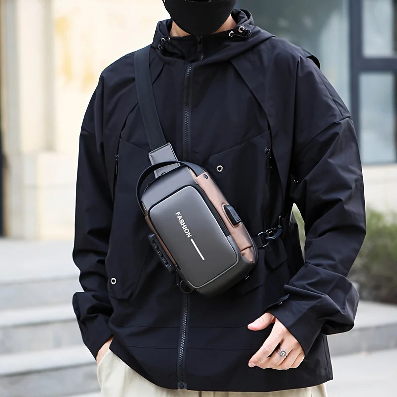 Zaino Monospalla Borsa Da Petto Marsupio Per Uomo Borsello Moto con Porta USB