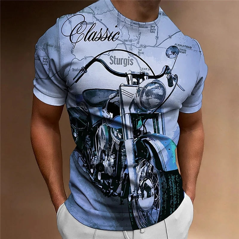Herren Fashion Vintage Biker 3D T-Shirt Rundhals Unisex Sommer Streetwear