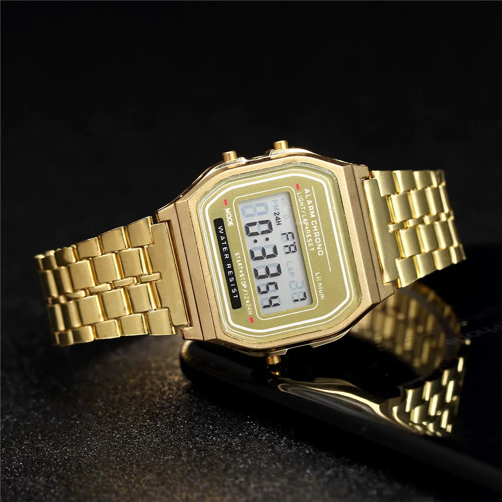 Herren Armbanduhr Digital Uhr Schwarz Edelstahl Quarzuhr Luxus Chronograph