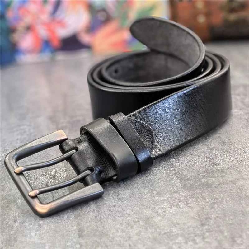 Jeans-Gürtel Herren Eckig Schnalle Echt Leder Gürtel Braun Breite Schnalle