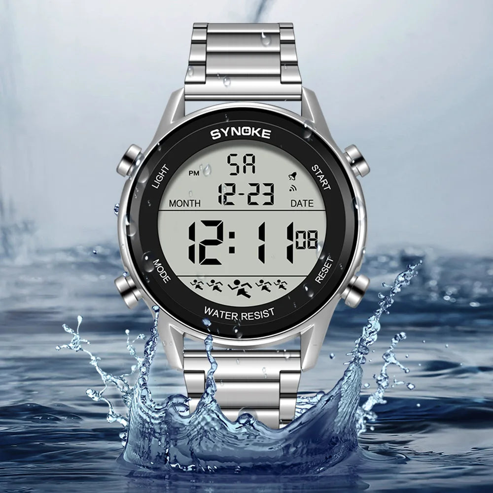 Herren Armbanduhr Digital Uhr Silber Edelstahl Quarzuhr Sportuhr Chronograph