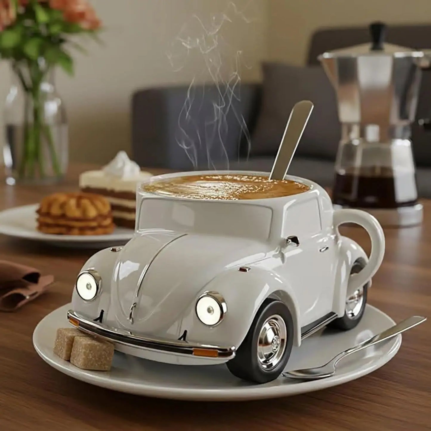 Edelstahl Kaffeebecher Mug VW Beetle-Motiv Kaffeetasse Becher Tasse Geschenk