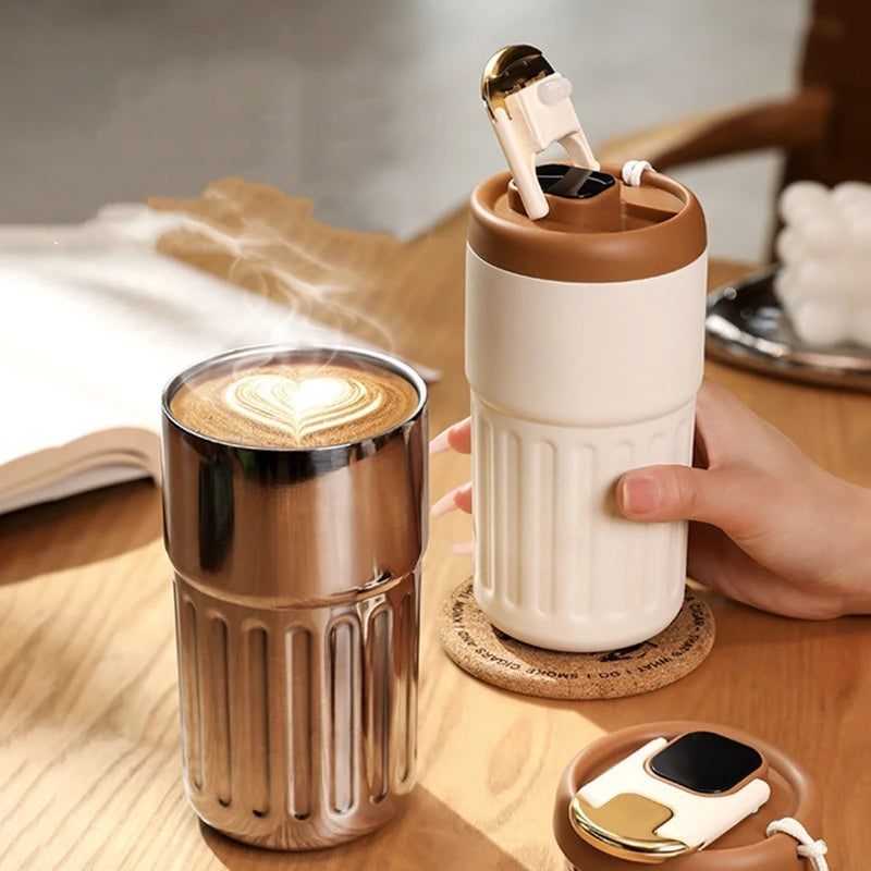 Thermobecher m Temperaturanzeige Becher Edelstahl 450ml MUG Isolierbecher Tasse