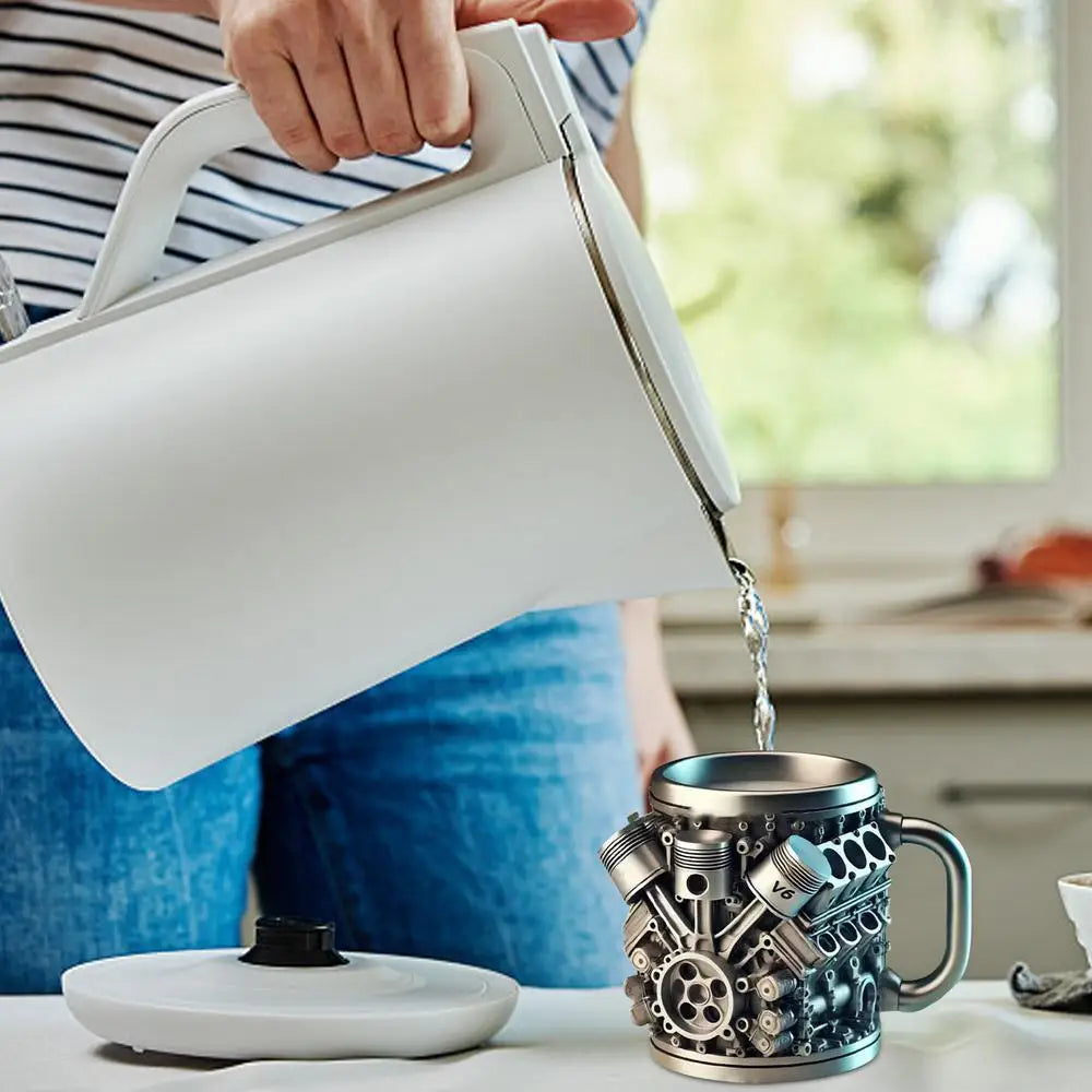 Edelstahl-Kaffeebecher Mug V8-Motoren-Motiv Kaffeetasse Becher Tasse Geschenk