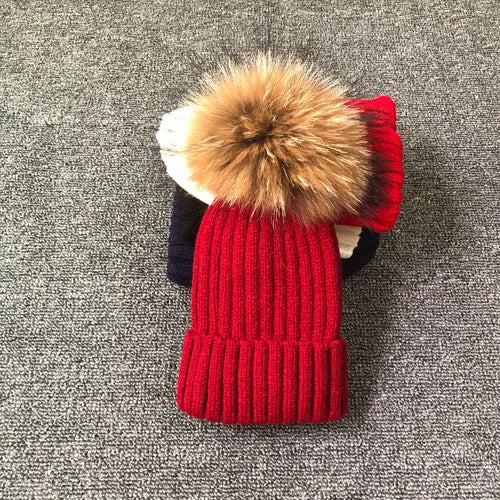 Damen Wolle Mütze Wintermütze Strickmütze Gefüttert Pudel Bommelmütze Skimütze
