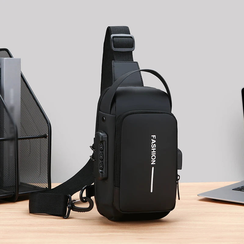 Zaino Monospalla Borsa Da Petto Marsupio Per Uomo Borsello Moto con Porta USB