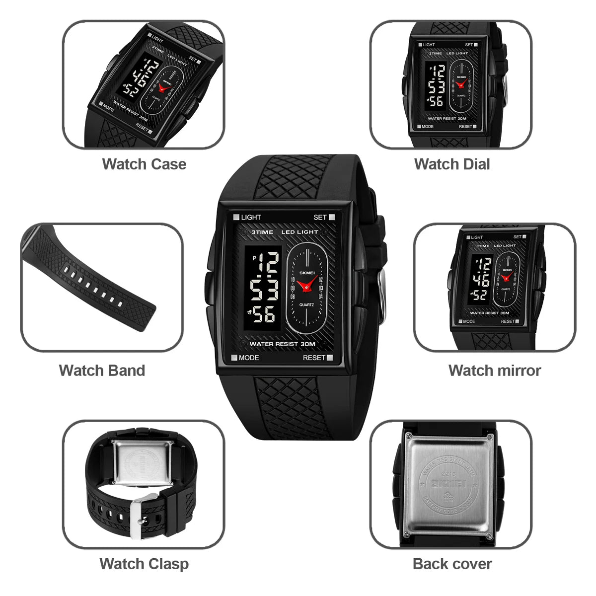Herren Armbanduhr Digital Uhr Silber Edelstahl LED Quarzuhr Luxus Chronograph